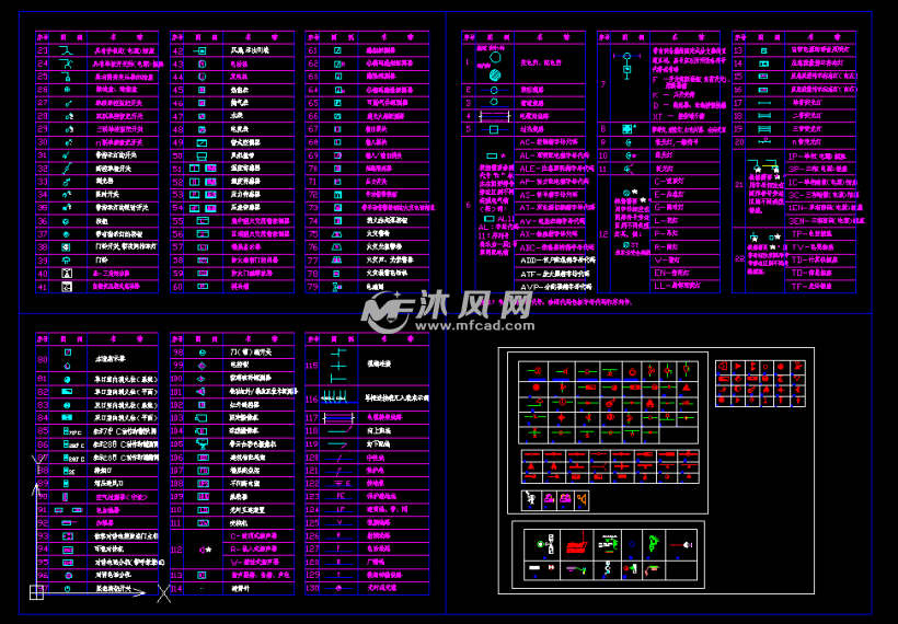 消防管道图例及消防电路图库cad图纸