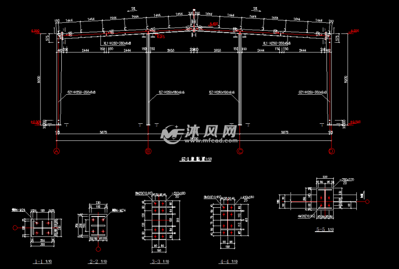 cad图纸 建筑图纸 工农业建筑图纸 车间厂房施工图纸 ～     墙梁布置