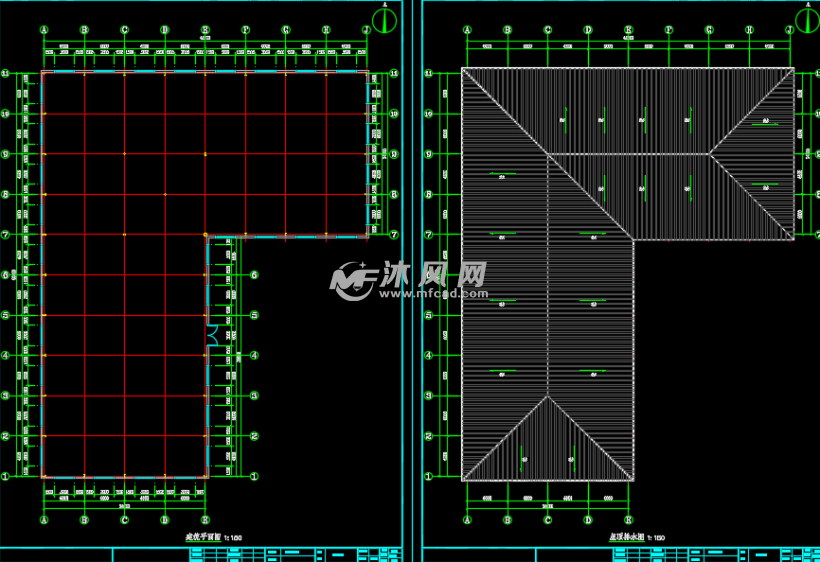 24米跨l型厂房四坡屋面钢结构厂房建筑及结构设计图纸