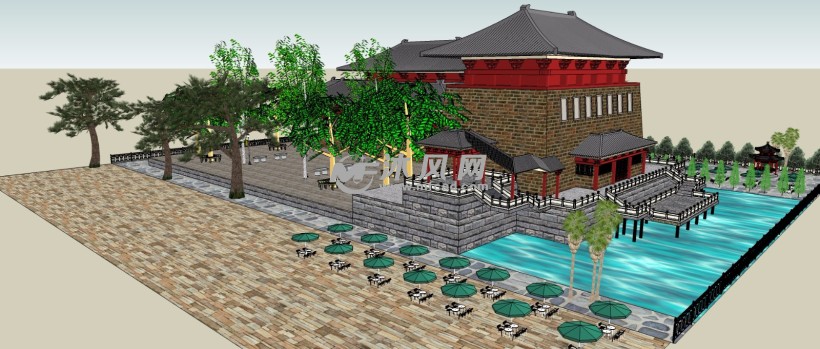 古建筑城楼公园三维模型