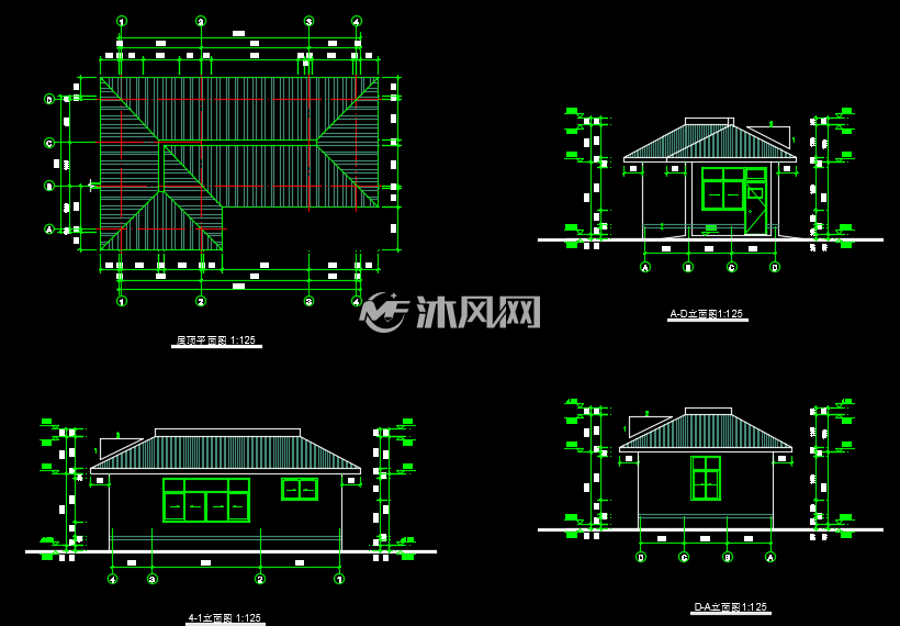 坡屋顶l形企业门卫建筑设计图