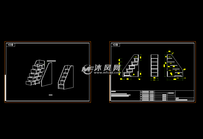 楼梯结构透视图及三视图