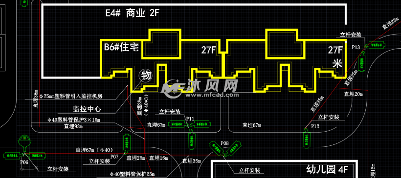 小区弱点监控工程点位布局及线缆安装图