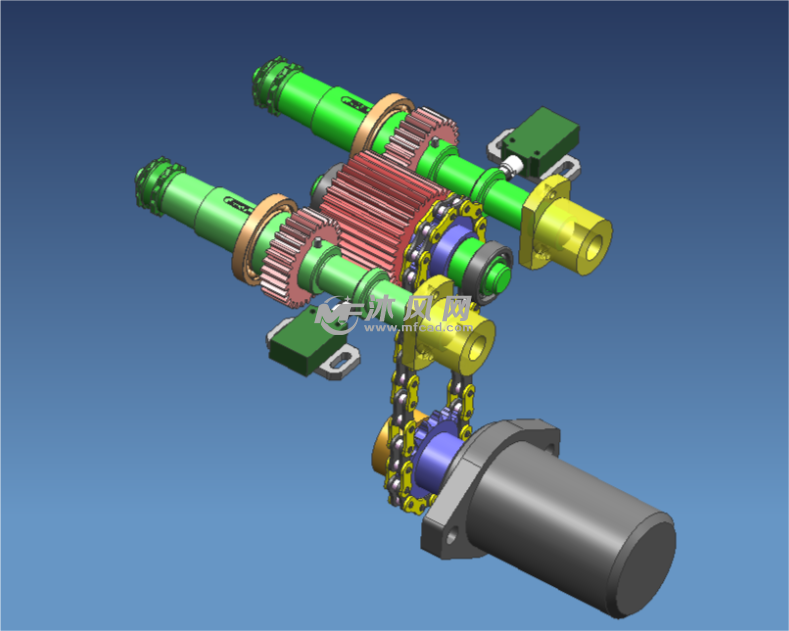 侧向马达链条抽螺纹3d模具结构