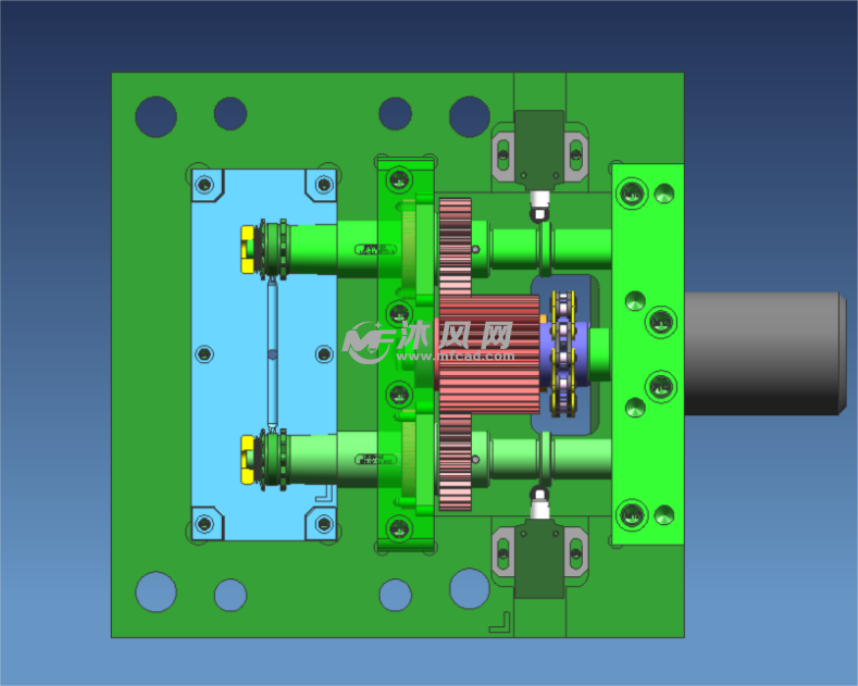 侧向马达链条抽螺纹3d模具结构