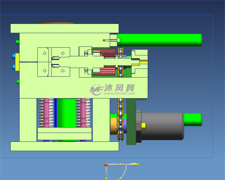 侧向马达链条抽螺纹3d模具结构