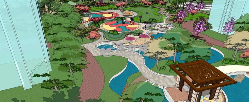 某高档小区水上公园广场带儿童活动场景观设计三维模型