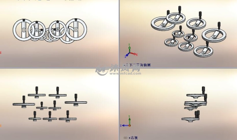 9款gn322-r带旋转手柄手轮设计模型三视图