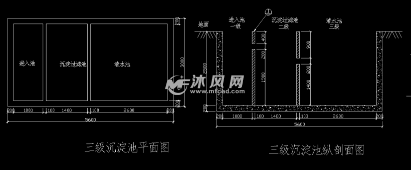 两套三级沉淀池平面图剖面图 - 污水处理设备图纸