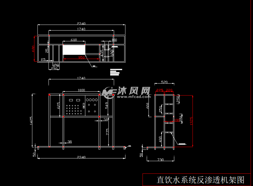 直饮水ro反渗透纯净水生产系统机架图纸