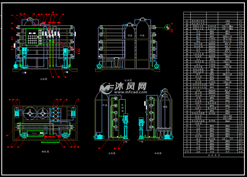 1吨双级ro反渗透净水机设备装配cad图纸(工业用)
