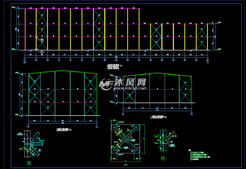 36米跨和60米跨两套钢构车间厂房结构施工图纸