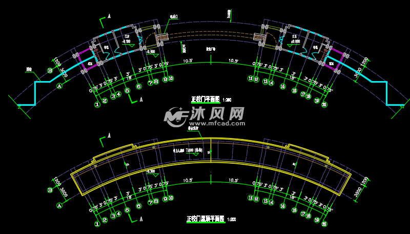 某中学校弧形大门及侧门建筑设计图纸