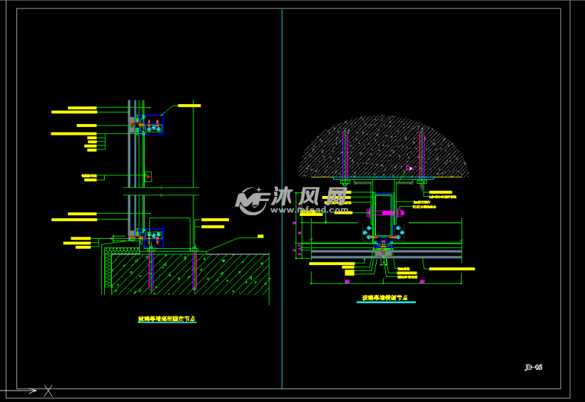 隐框玻璃幕墙节点详图cad图纸