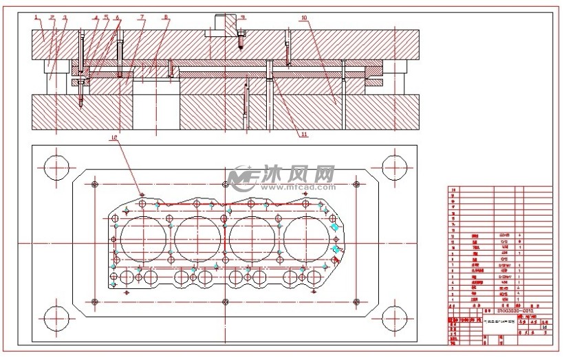 气缸盖垫片冲孔落料模具图