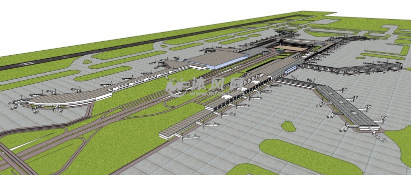 大型双跑道国际机场飞机航站楼三维模型