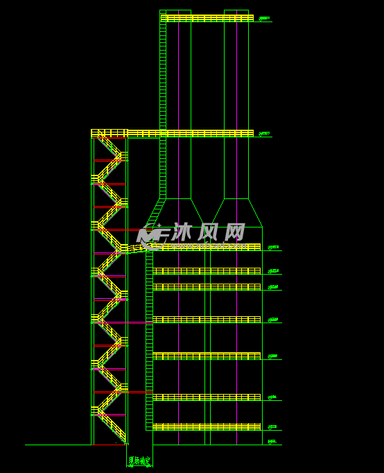 40米高钢制爬梯建筑结构施工图纸