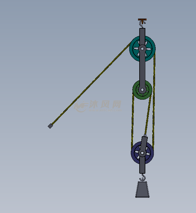 该模型由  滑轮,轴,支架,绳子,吊钩,重物等组成.