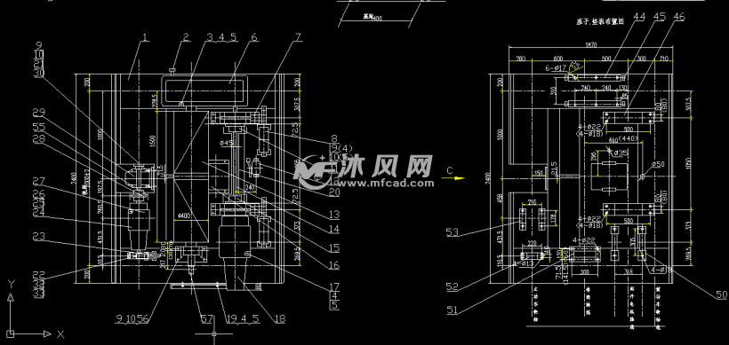 小车俯视详细细节及座子与垫板布置图图