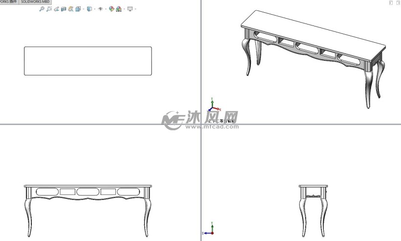 条形长桌模型三视图