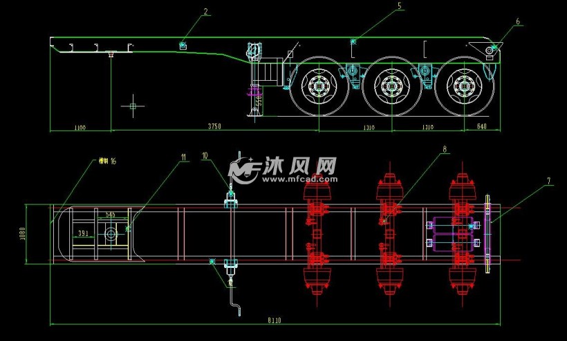 5米前顶自卸半挂车图纸