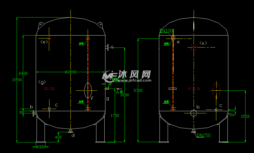 10t和20t纯净水系统用纯水水箱结构图纸