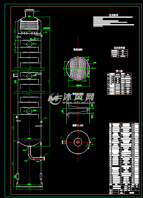 包括精馏塔,塔盘结构,塔板间距,技术说明等图纸简介此图为浮阀精馏塔