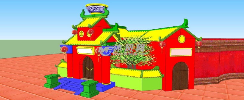 中式古建筑卡通城儿童游乐园大门入口三维模型