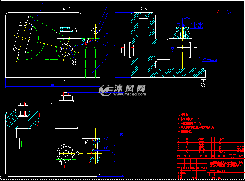 铰链模板固定式钻床专用c6410车床拔叉夹具全套图纸