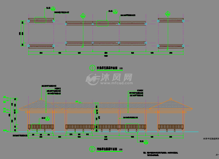 四角亭连廊底平面图