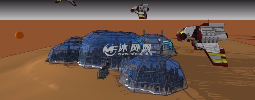 未来火星太空城游戏场景设计三维模型