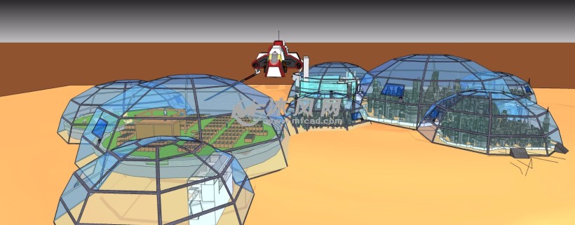未来火星太空城游戏场景设计三维模型