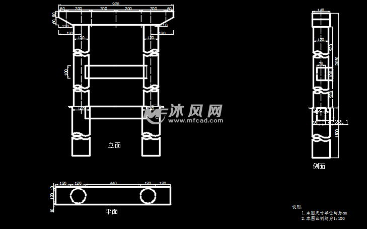 (1/8) 桥墩尺寸图图纸简介t型梁桥结构课程设计参考图,设计荷载:公路