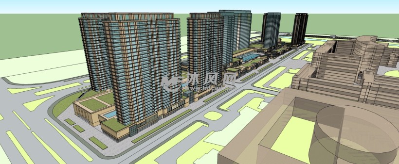 安徽某城市新区商业街带高层住宅规划设计三维