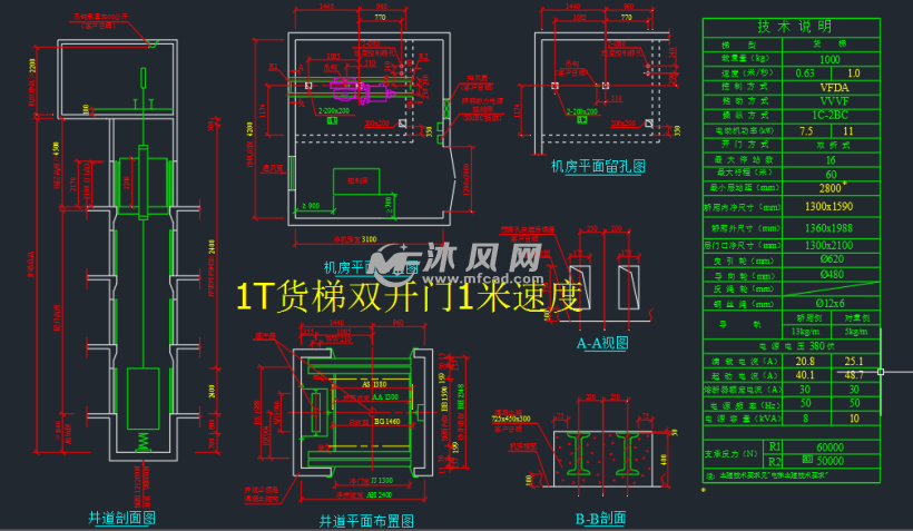 四款货梯自动货运电梯井道剖面及安装基础图 - 输送和提升设备图纸