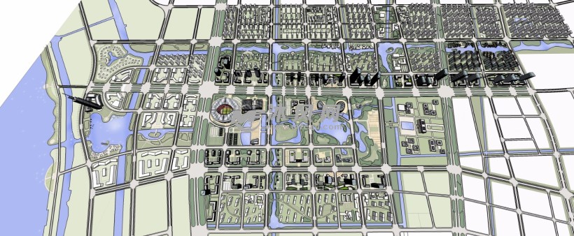 海门新区城市规划总图平面图三维模型