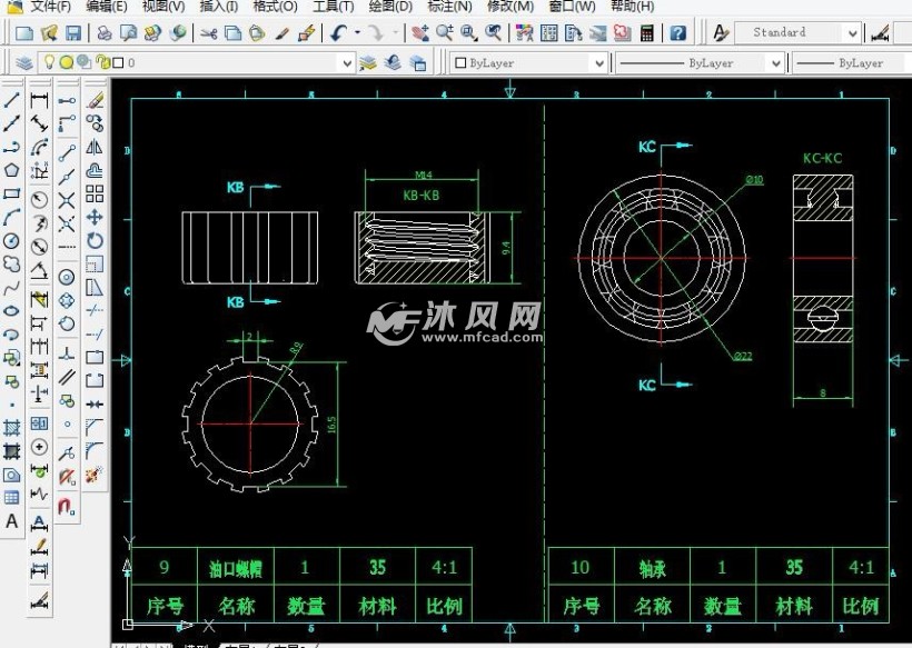 油口螺帽,轴承 工程图