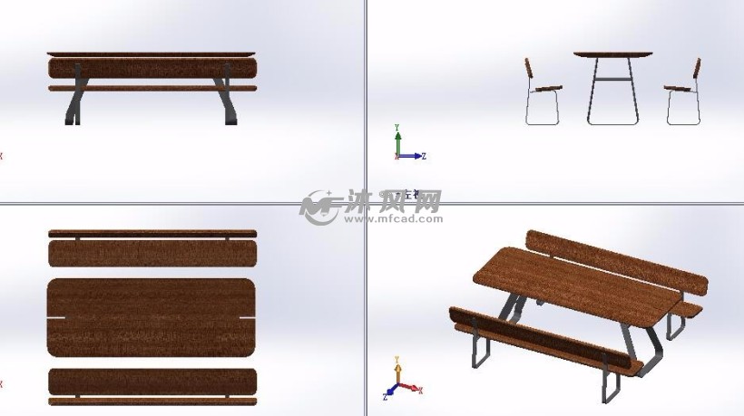 食堂桌椅三维模型三视图