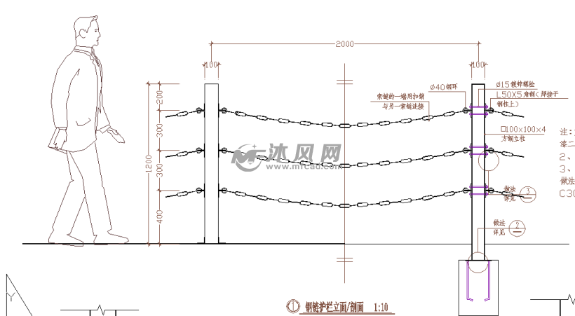 钢链护栏围墙施工图纸