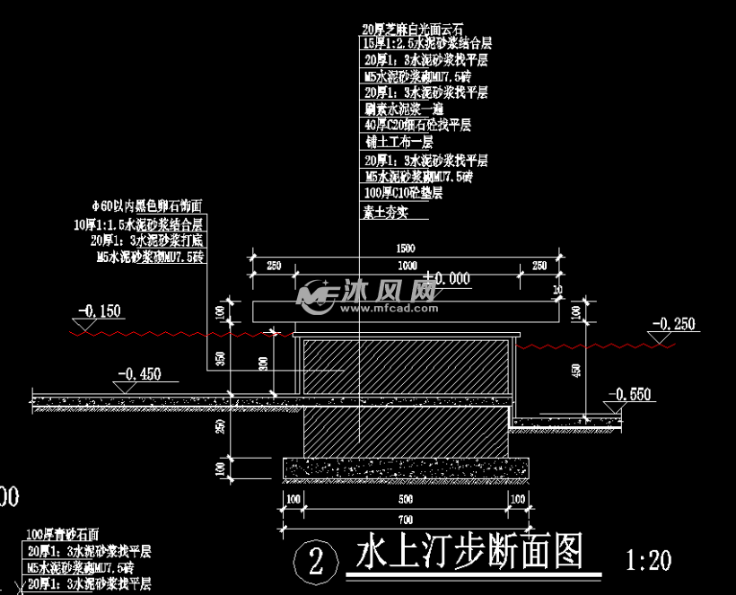 详细的水上汀步石板路施工图纸