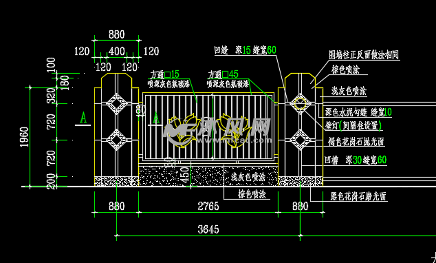 小区大门和围墙建筑设计详图