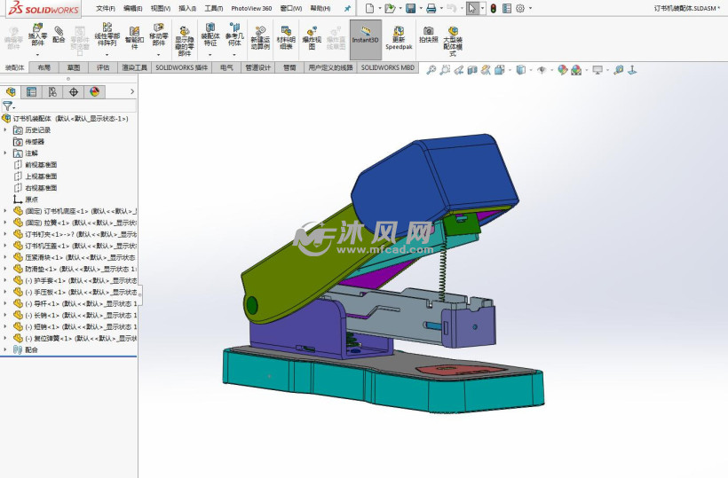 solidworks建模得力订书机三维模型