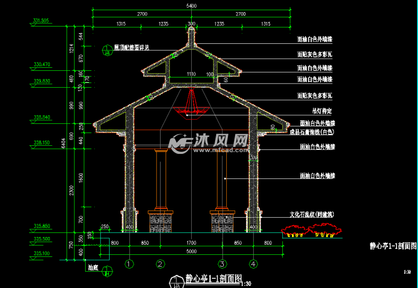 非常详细的中式双层六角亭施工图纸