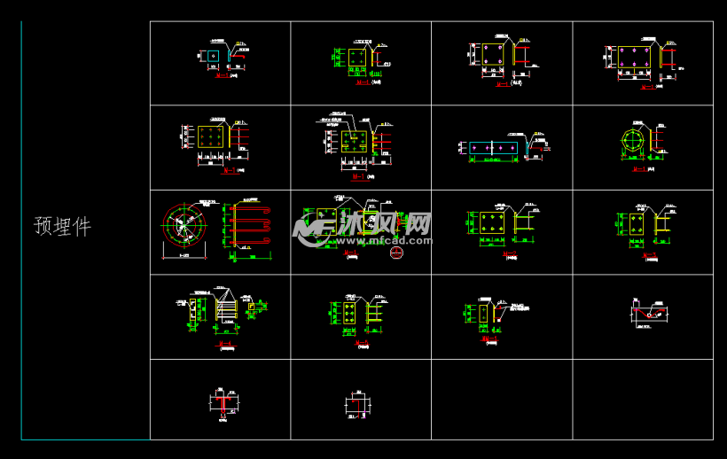 圆管柱预埋件,h型钢柱预埋件,钢板预埋件等共1张图纸