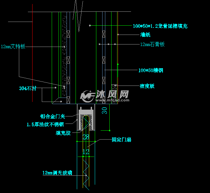 五星级酒店总统套房调光玻璃移门安装大样图纸 - 详图,图库图纸