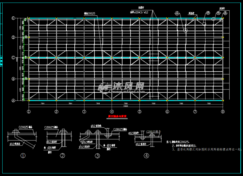 54米×23米三层钢框架轻钢结构商业楼房结构施工图纸