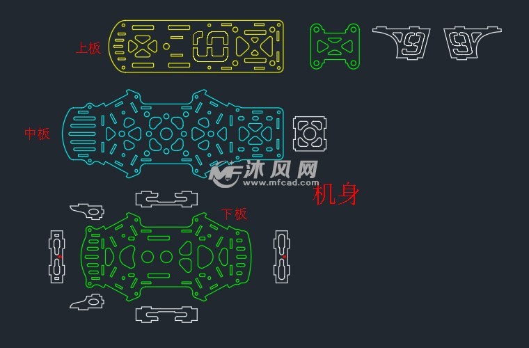 昆塔280四轴无人机木质机架激光切割 - 航空航天图纸