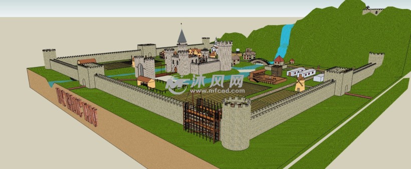 中世纪城堡宫殿带城墙庄园古建筑,模型设计为一座传说中的欧式城堡,这