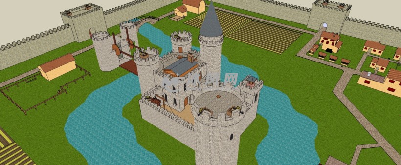 欧洲中世纪城堡带城墙古建筑三维模型
