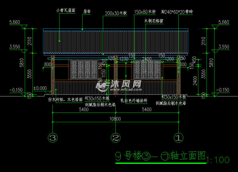 小青瓦屋面的仿古单层小木屋建筑图纸